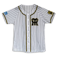 Retro Japan Hanshin Tigers Baseball Fan Club Light Pin Stripe Jersey White - Sugoi JDM