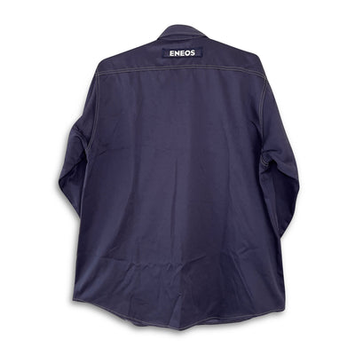 Retro Japan JDM ENEOS Oil Staff Long Sleeve Button Up Shirt Blue - Sugoi JDM