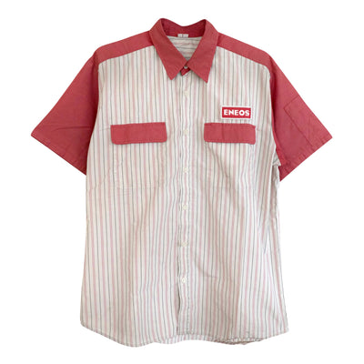 Retro Japan JDM Genuine ENEOS Oil Staff Short Sleeve Button Up Shirt Red - Sugoi JDM