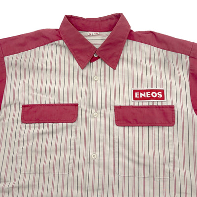 Retro Japan JDM Genuine ENEOS Oil Staff Short Sleeve Button Up Shirt Red - Sugoi JDM