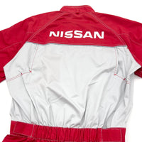 Retro Japan JDM Nissan Summer Tsunagi Mechanics Short Sleeve Coverall Red - Sugoi JDM