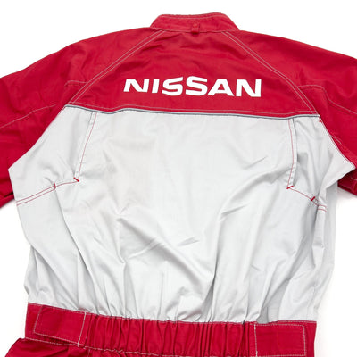 Retro Japan JDM Nissan Summer Tsunagi Mechanics Short Sleeve Coverall Red - Sugoi JDM