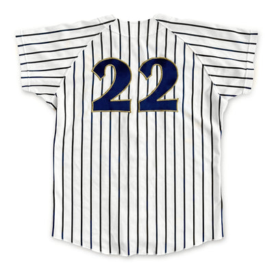 Retro Japan Mizuno Koshien Tokai Sugao High School Pin Stripe Baseball Jersey #22 - Sugoi JDM