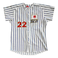 Retro Japan Mizuno Koshien Tokai Sugao High School Pin Stripe Baseball Jersey #22 - Sugoi JDM
