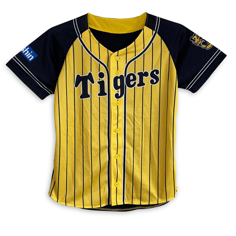 Retro Japan Promotional Hanshin Tigers Pin Stripe Baseball Light Jersey Yellow - Sugoi JDM