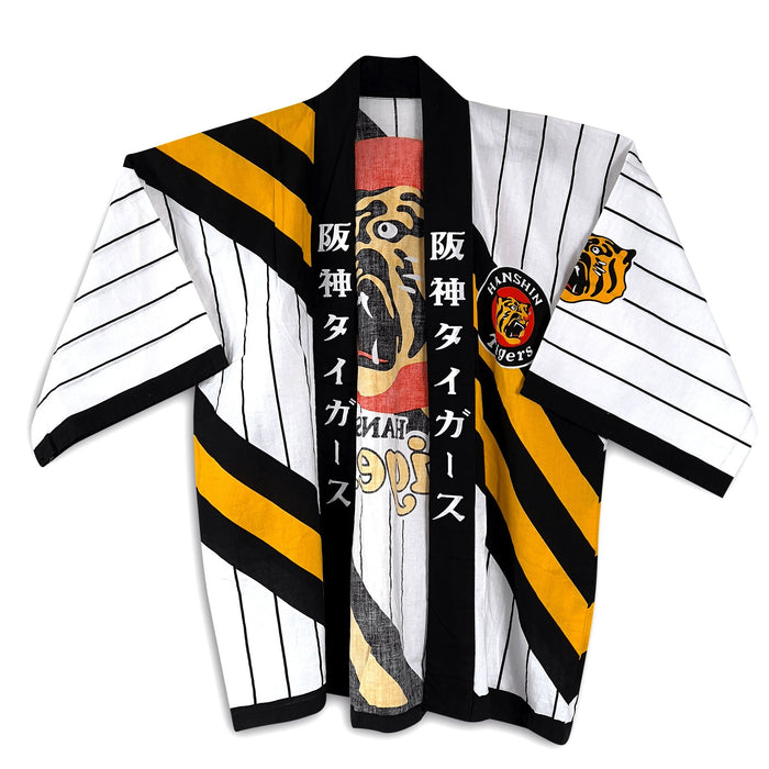 Retro Japanese Baseball Hanshin Tigers Matsuri Happi Coat Yukata Kimono White - Sugoi JDM
