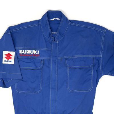 Retro JDM Japan Suzuki Short Sleeve Summer Mechanic Coveralls Tsunagi Blue - Sugoi JDM