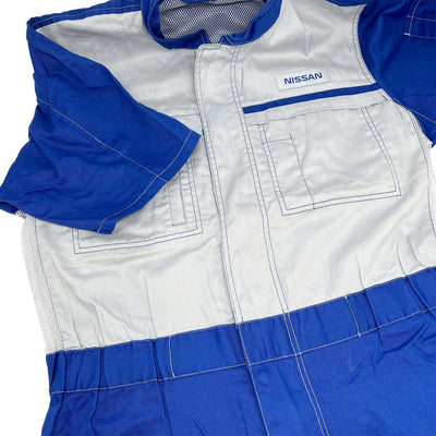 Retro JDM Nissan Summer Tsunagi Mechanics Coverall Short Sleeve Blue - Sugoi JDM