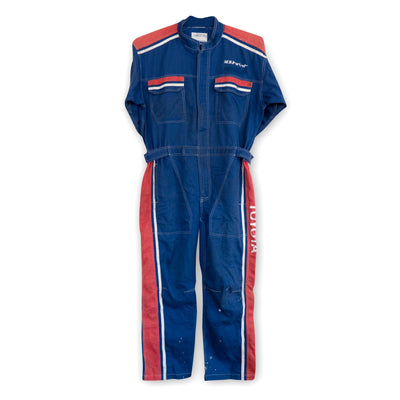 Retro JDM Toyota Toyopet Tecno Summer Coveralls Uniform Tsunagi Blue Red - Sugoi JDM