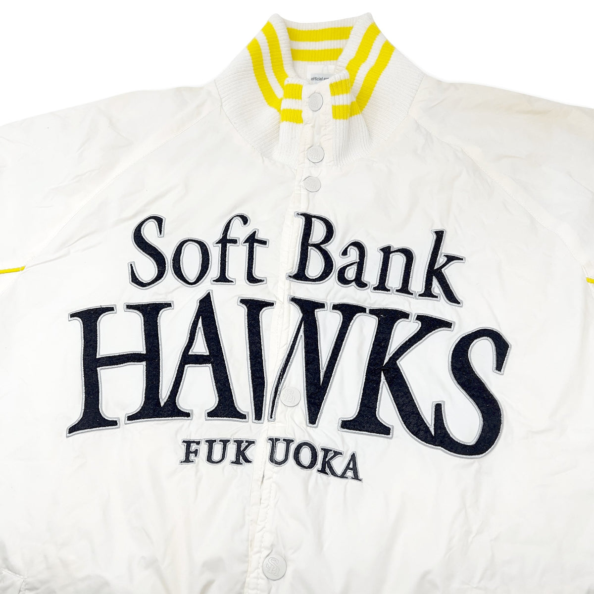 Retro Official NPB Japan Fukuoka Softbank Hawks Team Jumper Jacket White - Sugoi JDM